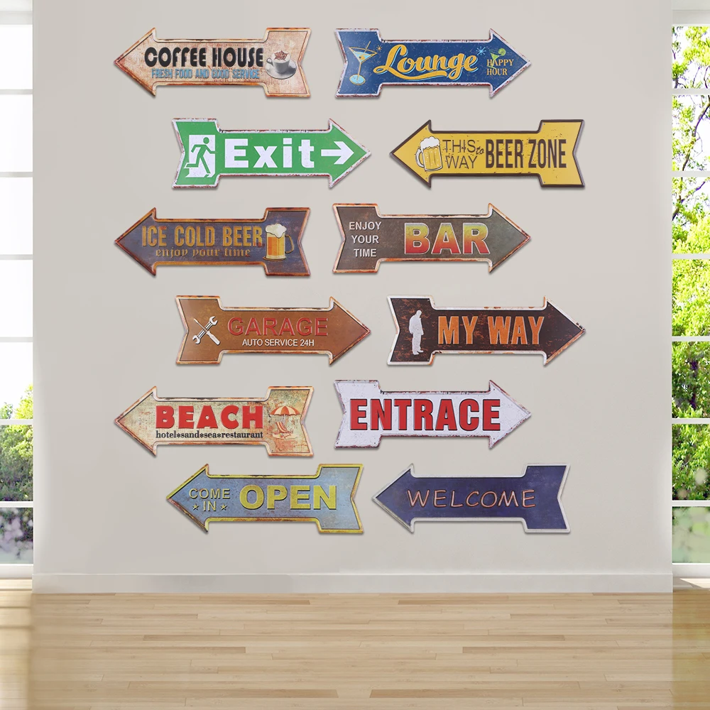 

Chic Vintage Arrow Plate Metal Tin Sign Coffee Beer Garage cupcake Exit Vintage Decorative Plaque Bar Pub Club Wall Home Decor