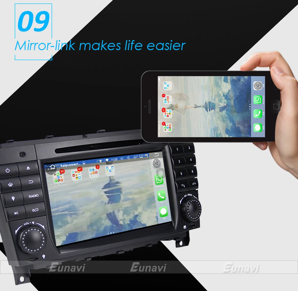 Eunavi 4 Core 2 Din Android 9,0 автомобильный Dvd плеер радио Gps для c-класса W203 2004-2007 Clk W209 2005 A-w168 1998 2002 Clk-c209