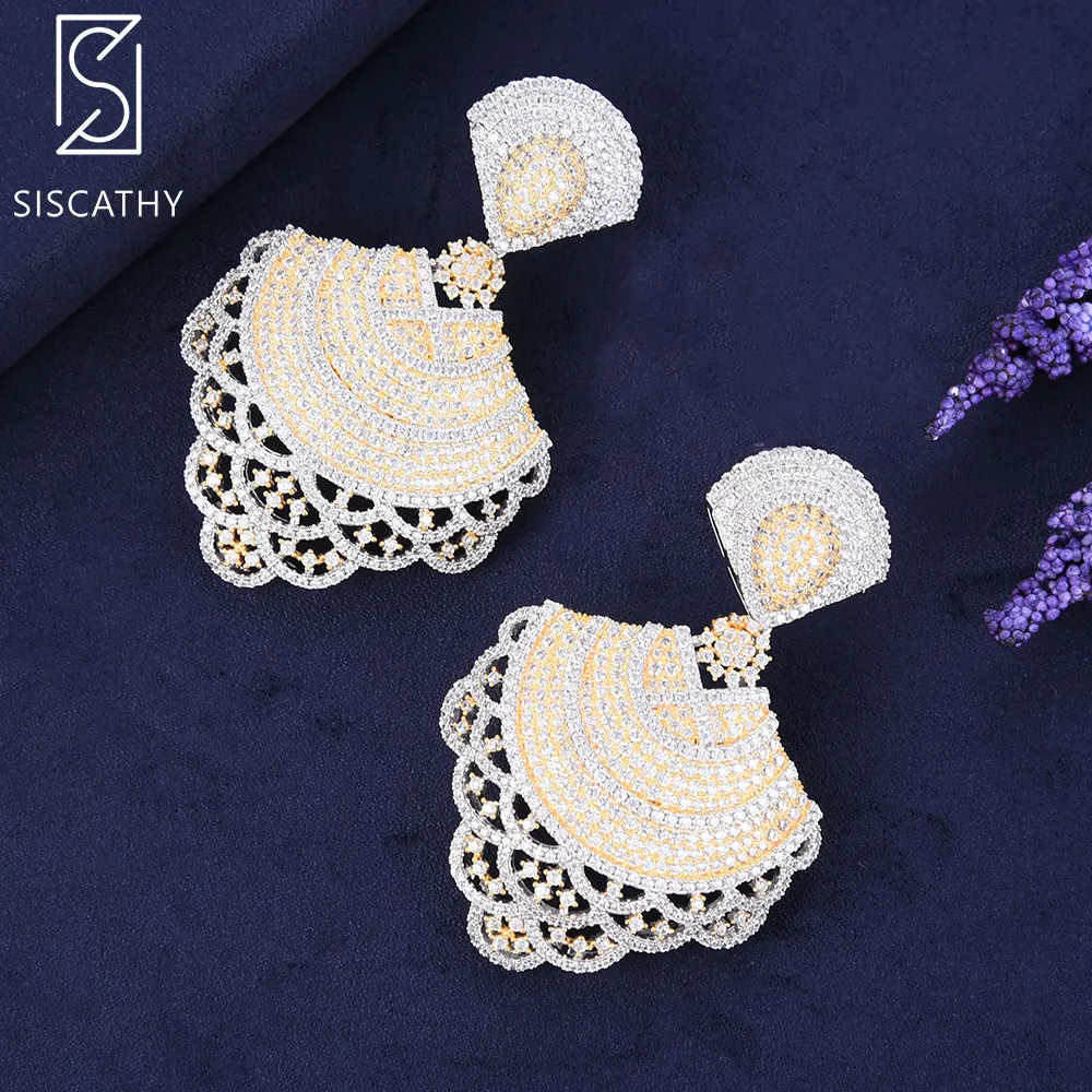 

SISCATHY Luxury geometric earrings Cubic Zirconia Inlaid African wedding earrings Dangle Drop Earrings Engagement wear
