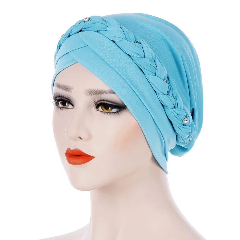 Плетеные исламские молочные шелковые Полиэстеровые молитвенные шляпы, обертывания, шапочки под хиджаб, женская мусульманская шапка, исламский хиджаб, тюрбан - Цвет: 7