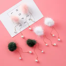 Корейская версия сладкий волосы мяч длинные металлические цепи кисточкой жемчужные серьги женские аксессуары