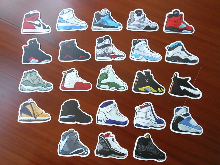 23pcs Lot Pvc Jordan 1 2 3 4 5 6 7 8 9 10 11 12 13 14 15 Generation Retro Shoes Car Sticker Jordan Shoes Laptop Stickers Shoe Social Stickers Opelstickers Winnie The Pooh Aliexpress