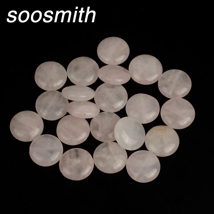 soosmith Natural Flat Round Stone Beads Pink Quartz Loose Beads For Jewelry Making Diy Jewelry Bracelet Necklace Handmade Craft (3)