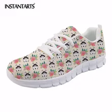 Instantarts мило Хаски принт Для женщин обувь на плоской подошве Повседневное Обувь с дышащей сеткой кроссовки Женский легкий зашнуровать обувь для ходьбы Туфли без каблуков