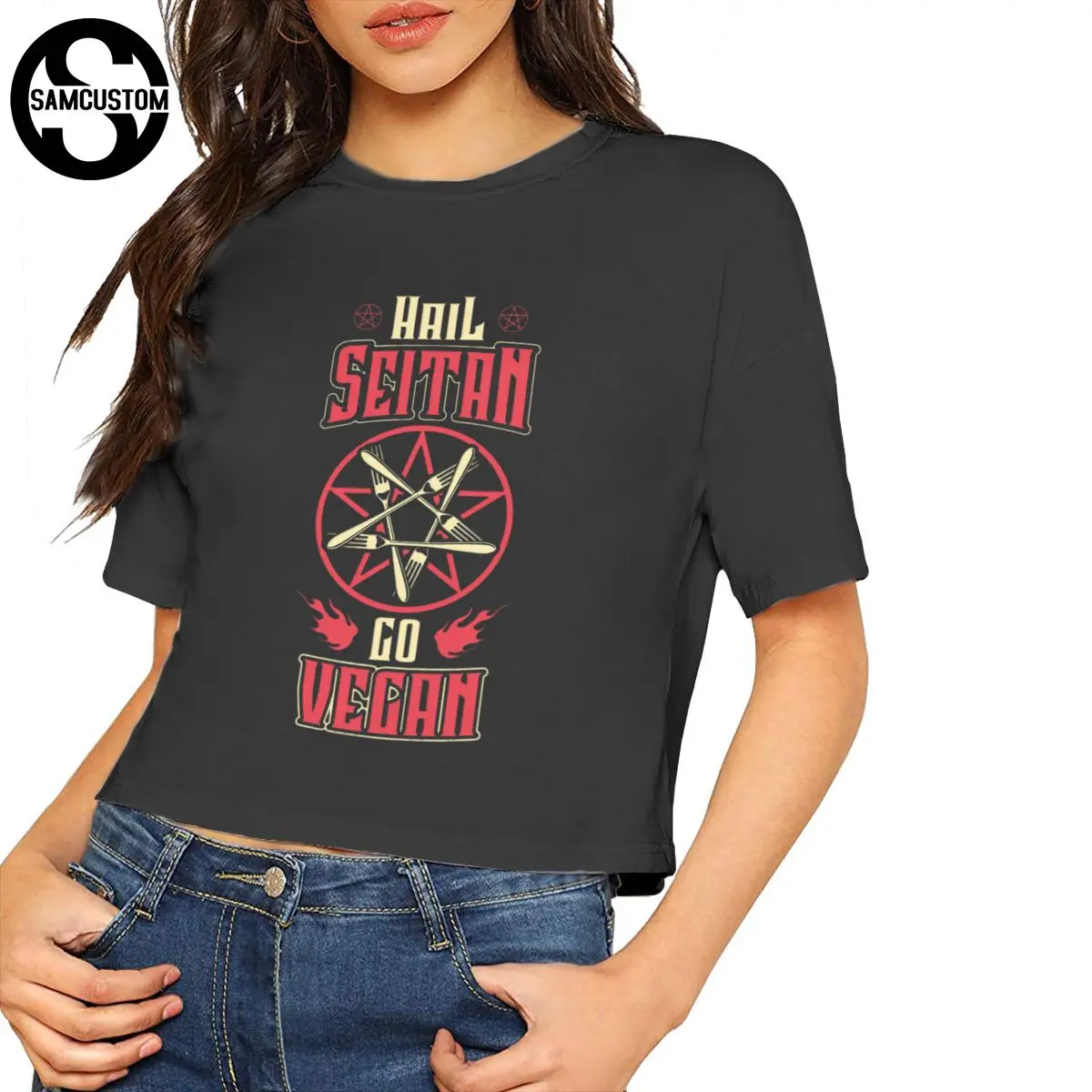SAMCUSTOM Hail Seitan Go Vegan Camisetas настоящая короткая новая 3d летняя модная уличная футболка