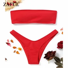 ZAFUL New font b Women b font Ribbed High Cut Bandeau Bikini Set Swimwear font b