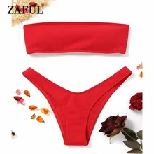 ZAFUL New Women Ribbed High Cut Bandeau Bikini Set Swimwear Women Swimsuit Strapless Bikini Padded Bathing Suit Brazilian Biquni