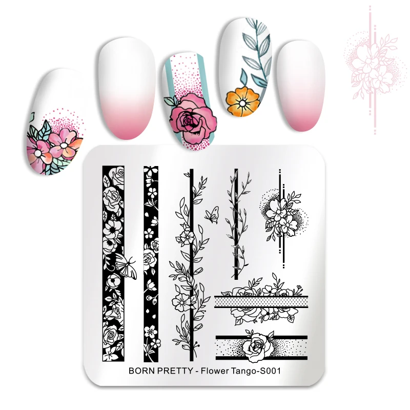 

BORN PRETTY Stainless Steel Nail Stamping Plates Roses Flowers Tango Pattern Image DIY Nail Art Stencil Tool Stamping Template