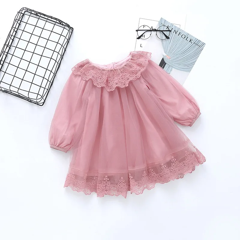 

girls clothing 2018 spring autumn new fashion girls clothes 2-7 year floral lace mesh kid children princess girls dress