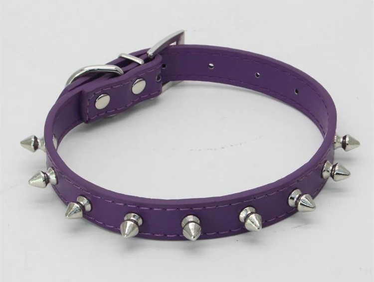 Ошейники для кошек собаки шипованные заклепки принадлежности для животных товар для домашнего животного кошка ожерелье «воротник» персонализированный guinzaglio gatto - Цвет: Фиолетовый