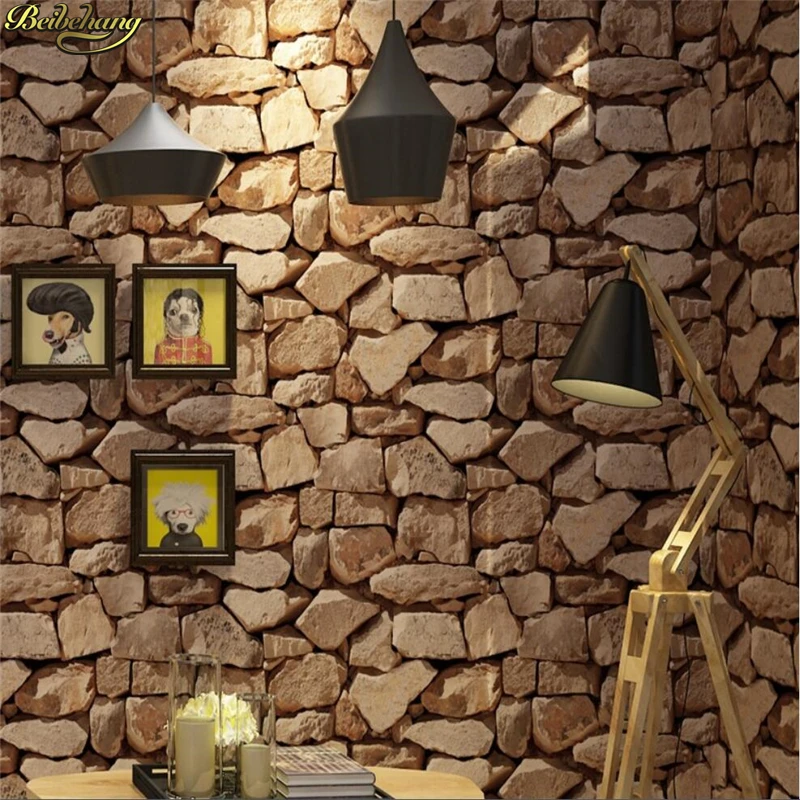 beibehang Waterproof 3D Stone Effect Wallpaper Roll Modern Rustic Realistic Faux Stone Texture Vinyl PVC Wall Paper Home Decor