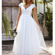 Лори сексуальное свадебное платье-бохо глубокий векк белое пляжное свадебное платье Аппликации с кружевами длиной до лодыжки платье принцессы, невесты