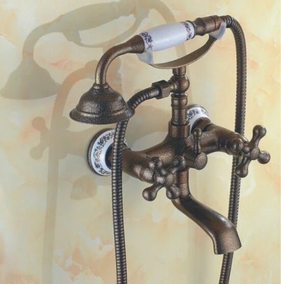 Retro Phone Shape Bronze Shower Mixer Antique Brass Wall Mounted Shower