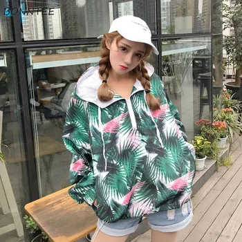 

Jackets Women Printed Korean Style Ulzzang Harajuku All-match Trendy Loose Leisure Womens Clothing Long Sleeve Spring New Simple