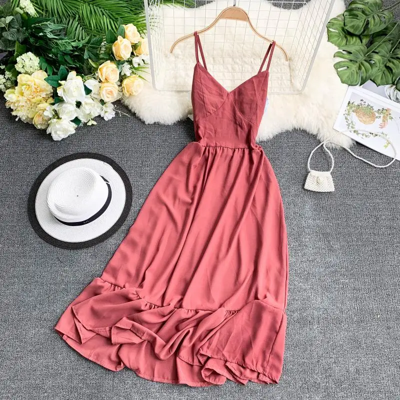 

2019 new fashion women's dresses Long Beach seaside resort thin summer dress