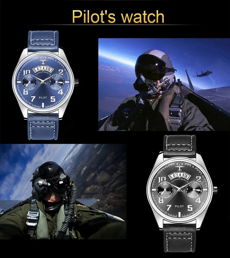 Новые часы пилота, военные спортивные мужские часы, роскошные японские кварцевые мужские наручные часы, кожаные креативные часы для мужчин, relogio masculino