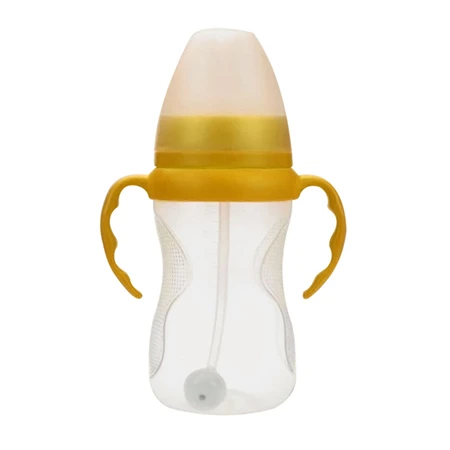 Детское грудное молоко с Соломенная ручка ПП бутылочка для кормления 260 мл широкий рот изогнутая высокая бутылка из боросиликатного стекла - Цвет: Yellow