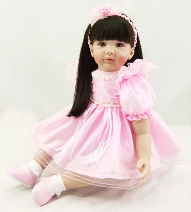 

Pursue 24"/60 cm Black Hair Vinyl Silicone Reborn Toddler Princess Girl Doll Toys for Children Girl Boy House Play Bedtime Toys