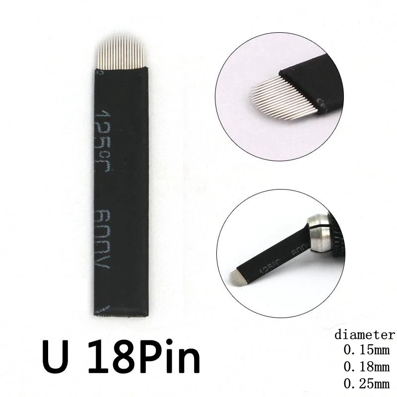 

50PCS Black 0.15m 18 Pin U Shape Tattoo Needles Permanent Makeup Eyebrow Embroidery Blade For 3D Microblading Manual Tattoo Pen
