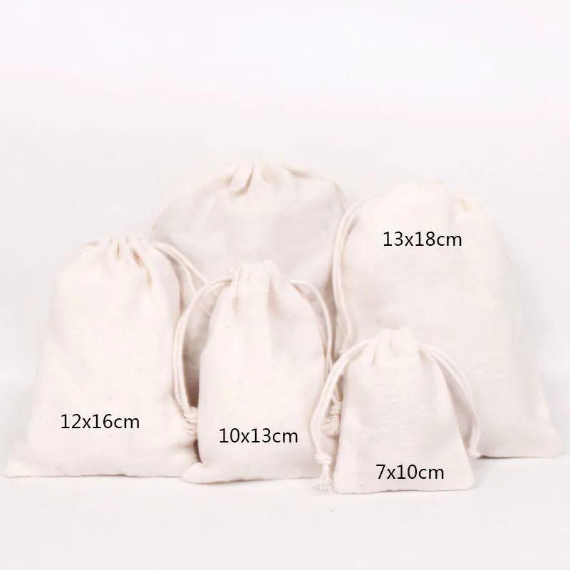 

50PCS Cotton Pouch Jewelry Packaging Pure Cotton Drawstring Bag Party Makeup Wedding Storage Gift Cloth Packing Bag Custom Logo