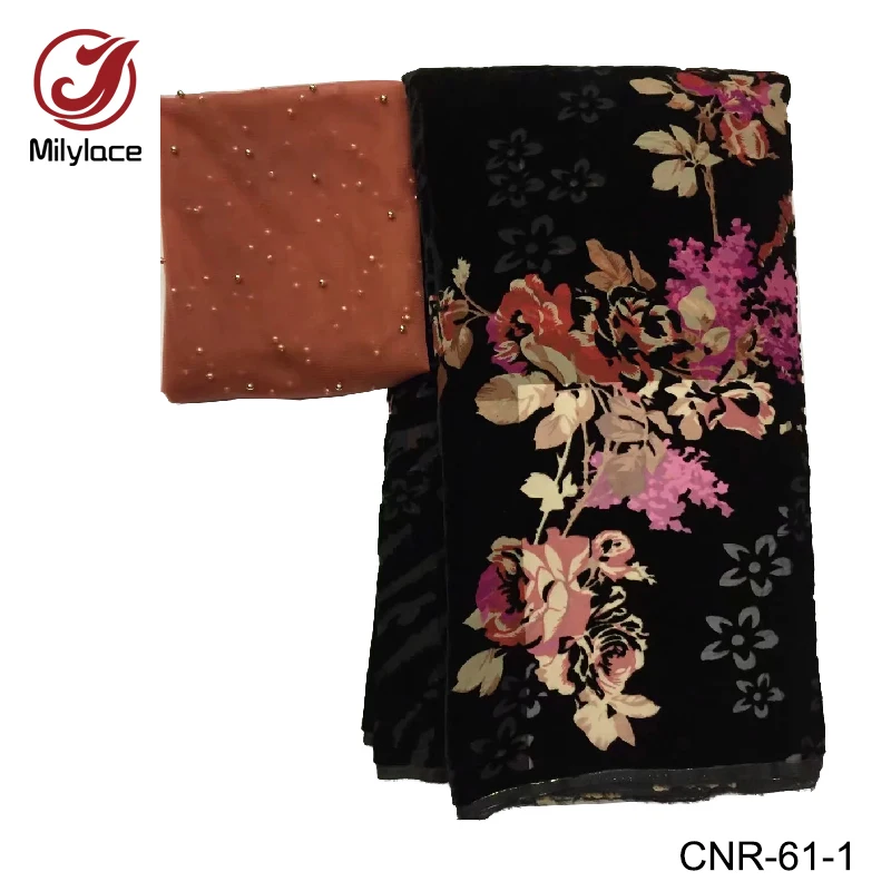 

Milylace 2 in 1 design velvet lace fabric with 2 yards french lace fabric african velvet lace fabric for party CNR-61