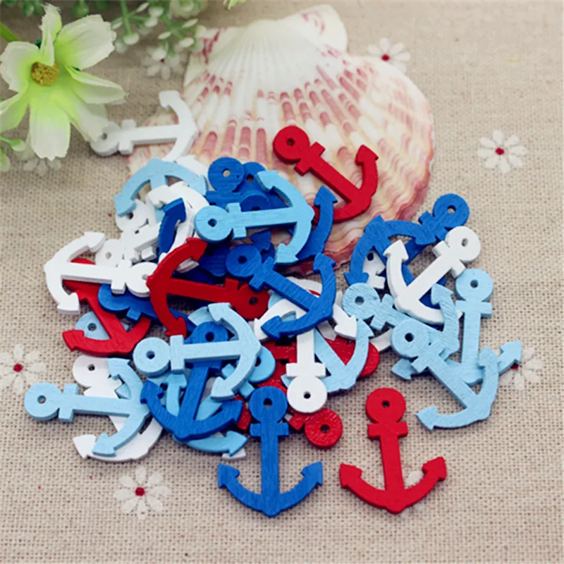 

50pcs 20*25mm Mix Colors Wood Little Anchor Pendant Flatback DIY Handmade Scrapbooking Craft Making