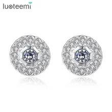 LUOTEEMI, новинка, серьги-гвоздики в виде цветка для женщин, для свадебной вечеринки, Роскошные CZ красивые ювелирные изделия, двойной цвет, подарок на Рождество