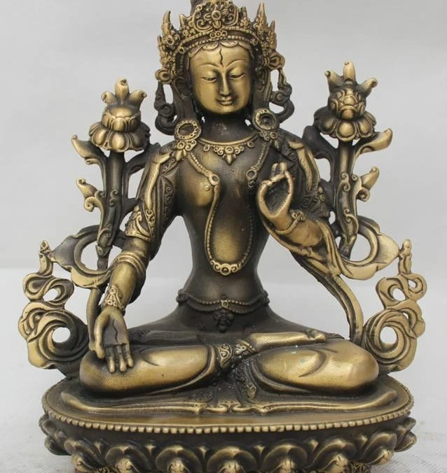 

9"Old China Tibet Buddhism Folk Bronze Lucky White Tara Kwan-Yin Statue