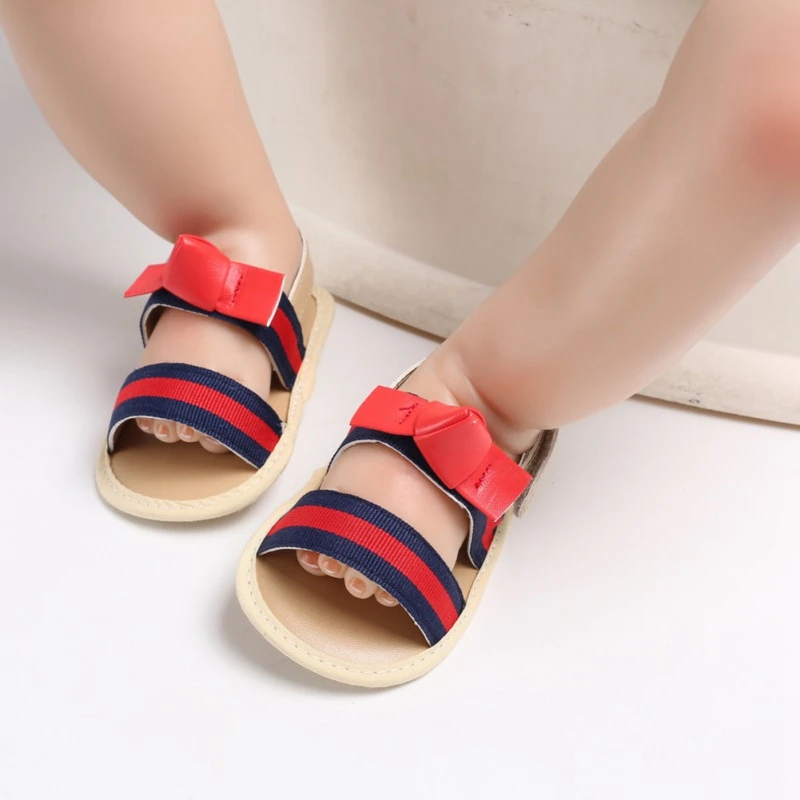 Для маленьких девочек детские сандалии, обувь летнее хлопковое платье из плотной ткани в горошек с бантиками сандалии для девочек; обувь для новорожденных; Playtoday пляжные сандалии