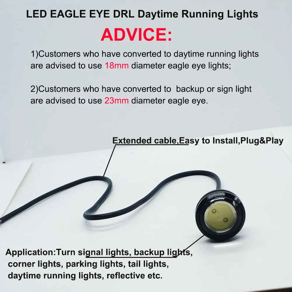 1pcs 12V 18mm 23mm Car Eagle Eye Led Daytime Running Lights Auto Reversing Backup Parking Signal Fog Lamp Bulb Automobiles DRL