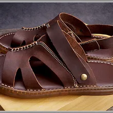 Мужские летние удобные кожаные туфли на плоской подошве; мужские пляжные туфли на мягкой подошве; мужские летние сандалии для внешней торговли