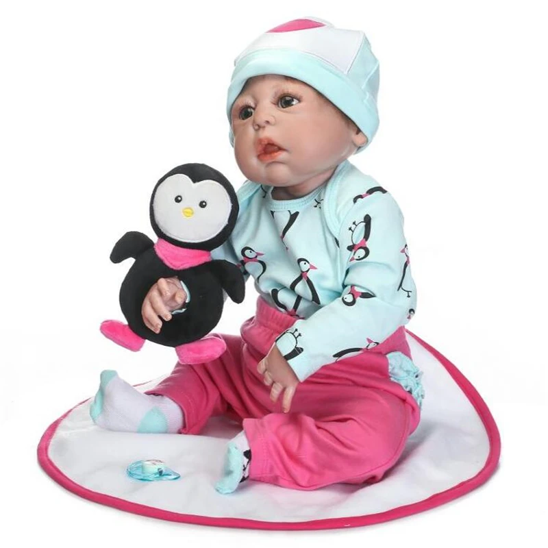 

56cm/22'' Lifelike Newborn Silicone Vinyl Reborn Baby Girl Dolls Handmade Full Body Gift Bath Toy Collection