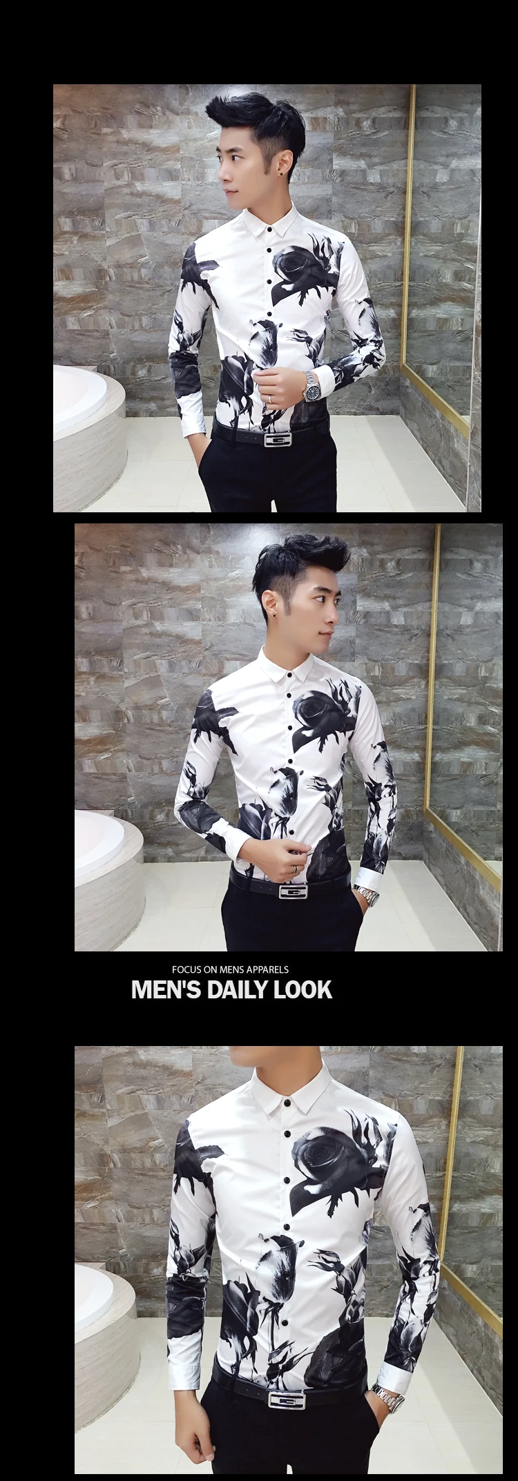 Мужская рубашка с цветочным принтом, S M L XL 2XL 3XL 4XL, белая, черная, модная, для ночного клуба, повседневная, мужская рубашка, тонкая, элегантная, удобная