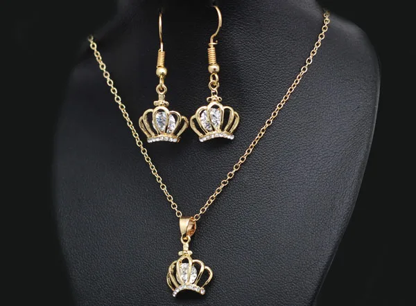 Европейская королева, принцесса, корона, дизайн, модные ювелирные наборы, 18KGP, циркониевое ожерелье со стразами, серьги, 50003