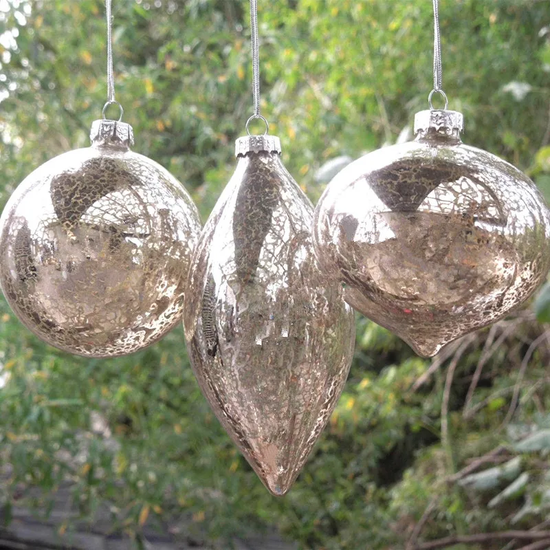 Envío gratis 4 piezas./paquete Chapado en plata artesanía Navidad cristal globo Navidad día decorativo colgante globo olivo adornos