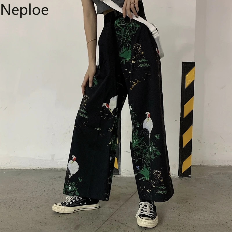 Neploe 2019 модная Корейская одежда Для женщин брюки Винтаж Janpanese печати широкий