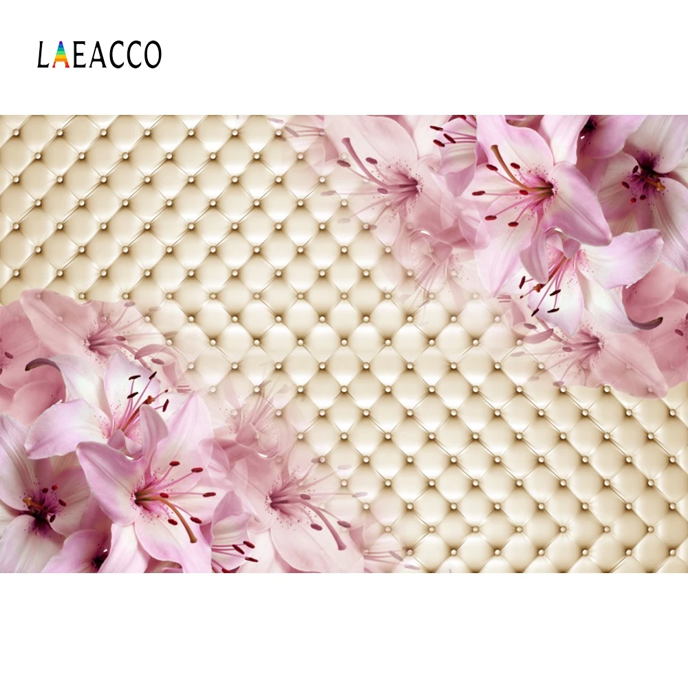 Laeacco Floral Headboard Bed Diamond Pattern Flowers Butterfly Scene Photographic Backgrounds Photo