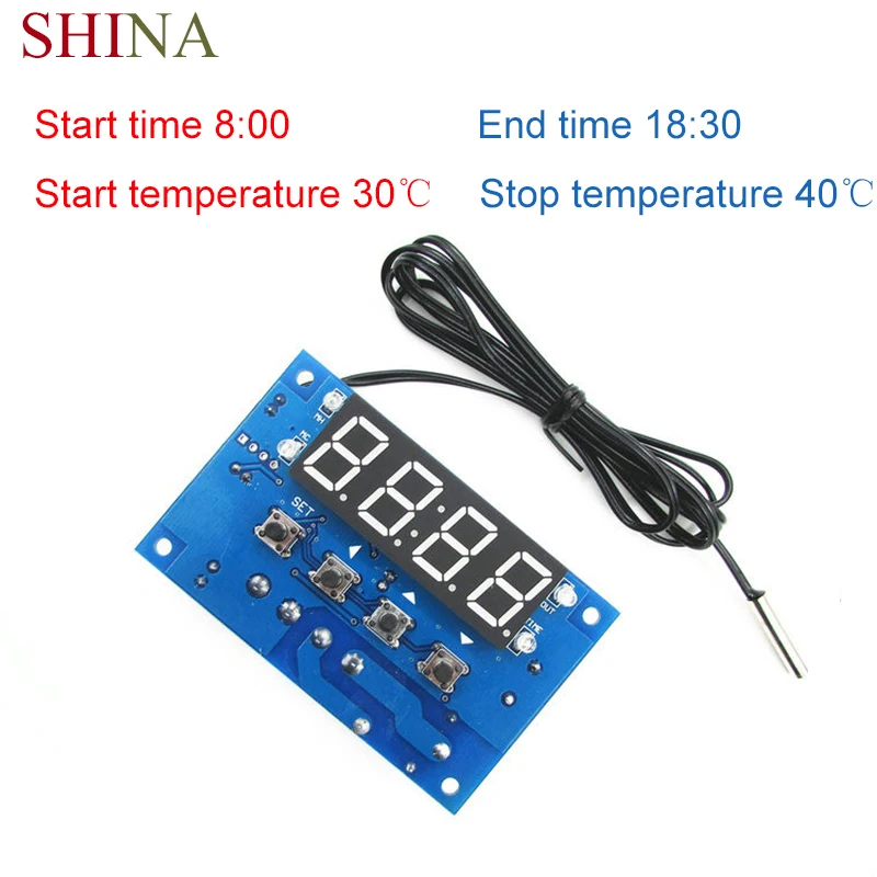 

SHINA Time Period Temperature Control DC12V Timer Thermostat Digital Time Control Temperature Controller -50~110C 0.1 Accuracy