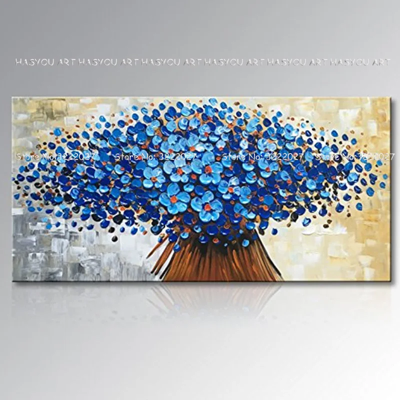 

HASYOU Modern Flower Blue Blossoms Pictures Painting Canvas art Hand painted Canvas Oil Painting Home Decor For Living Room