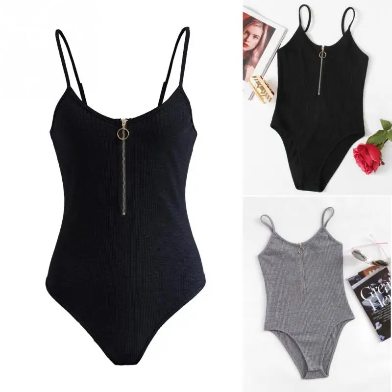 Women Bodysuit Sling Backless Female Summer Sleeveless Beach Hot Bodysuits Ladies Zipper Wild Solid Color Cotton Slim Bodysuits Women Bodysuit Sling Backless Female Summer Sleeveless Beach Hot Bodysuits Ladies Zipper Wild Solid Color Cotton Slim Bodysuits