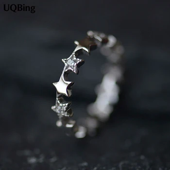 

Free Shipping 925 Sterling Silver Ring Fine Fashion Zircon Crystal Star Silver Ring Women Jewelry Gift Finger Open Rings