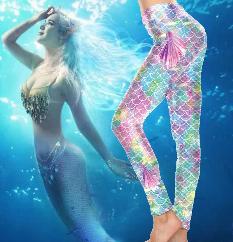 

2019 colorized Mermaid printing Women Leggings Elastic Legging Multicolor Leggings Trousers Woman Trousers Casual Workout Pants