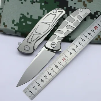 

TIGEND F95 D2 steel folding knife S / T pattern stone wash TC4 titanium handle outdoor camping knife pocket tactics EDC tools