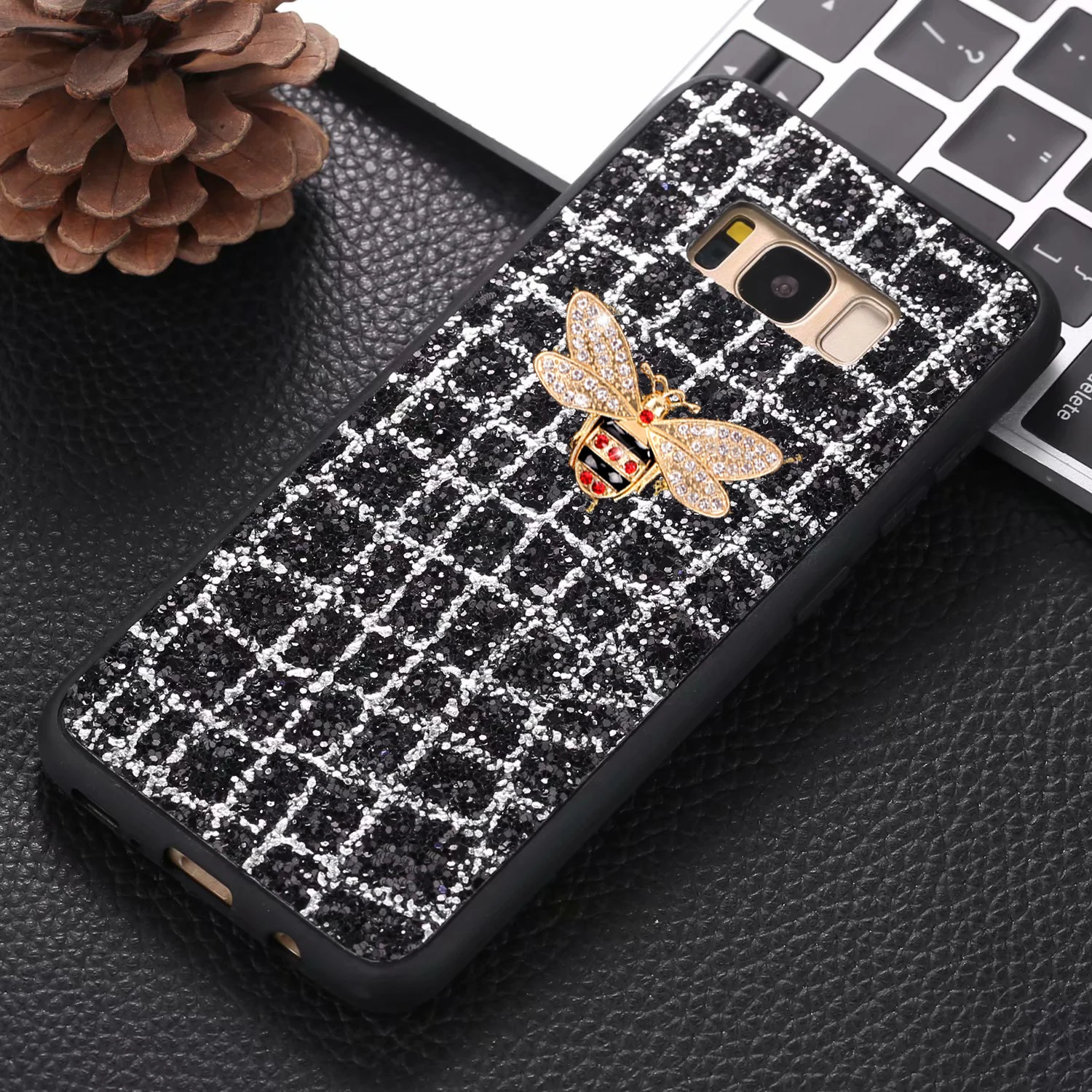 Для samsung Galaxy Note 8 S9 S8 Plus A8 A7 A6 A5 A3 IPhone X XR XS MAX Metal 3D Bee Diamond Bling Жесткий блестящий чехол