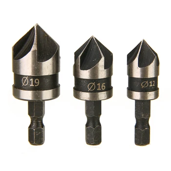 

3pcs 90 Degree 1/4" Hex 5 Flute Chamfer Countersink Drill Bit End Mill Cutters for Metal Woodworking Tool Set