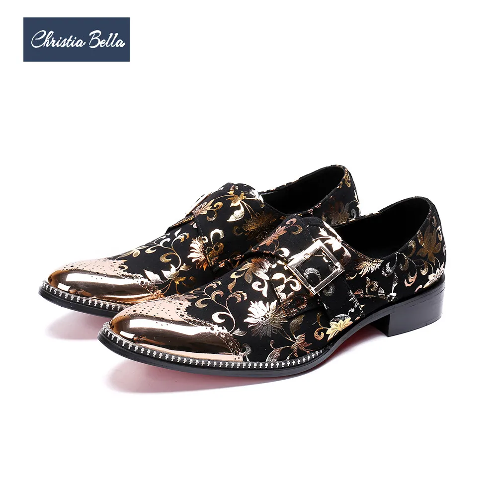 Christia Bella Fashion Gold Floral Men Dress Shoes for Wedding Party