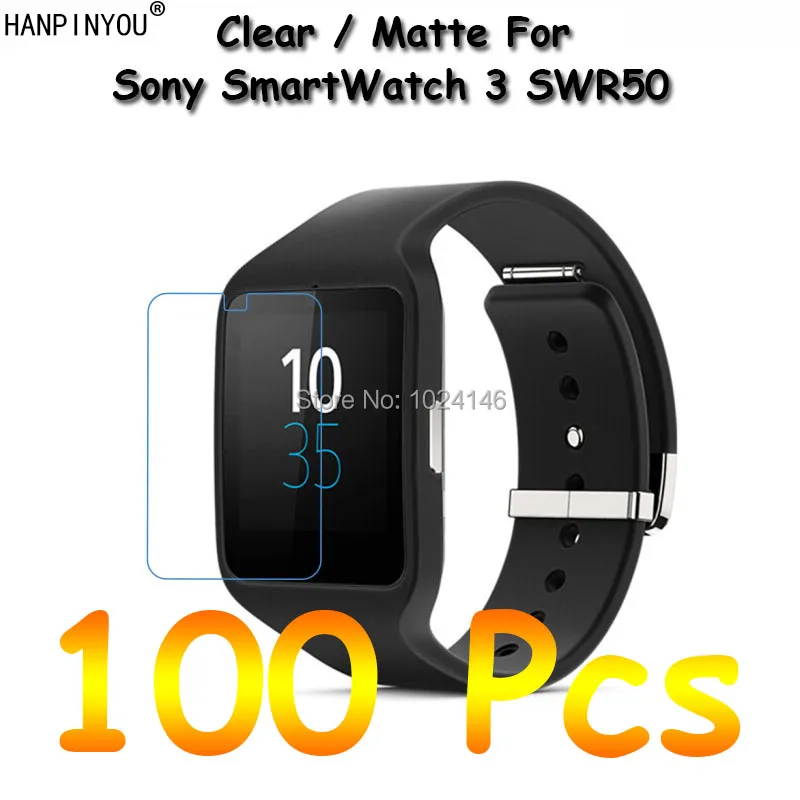 100 шт для sony SmartWatch 3 SWR50 Новинка HD Прозрачная/Антибликовая матовая защитная пленка для экрана с салфеткой для очистки