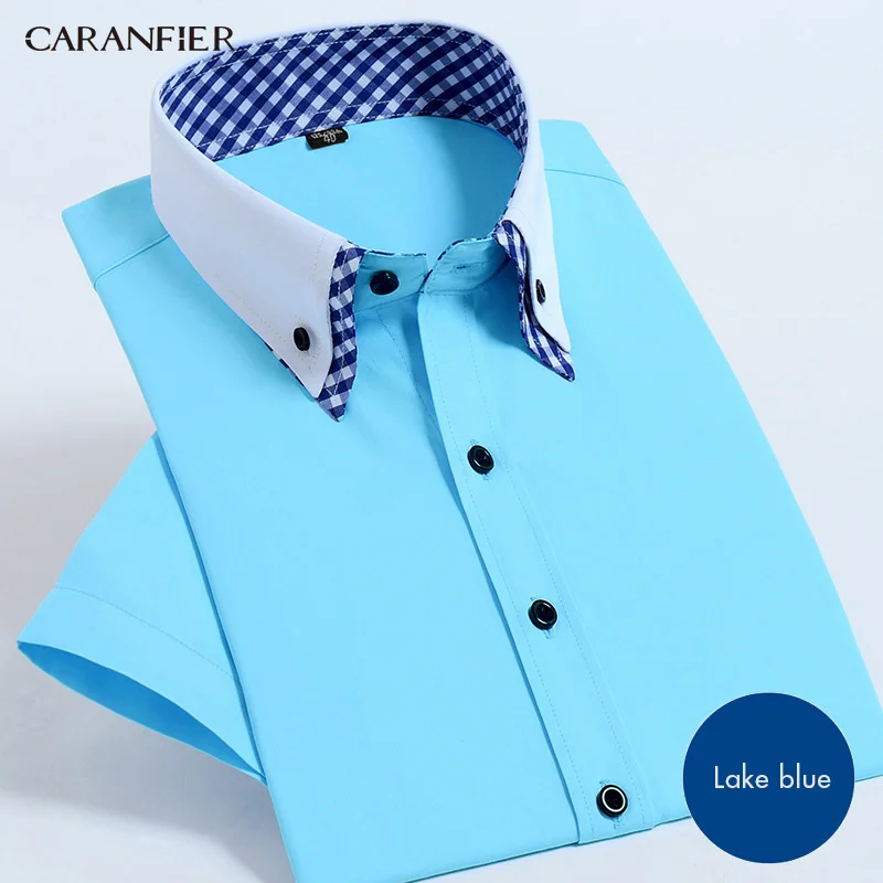 sc-blue CARANFIER, мужские рубашки с коротким рукавом, двухслойная рубашка с защитой от морщин, модные повседневные Комбинезоны, рубашки, футболки Топы Homme - Цвет: sc-blue