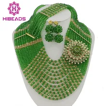 Замечательное нигерийские Свадебные африканские Бусины комплект ювелирных зеленый/золото свадебные туфли в африканском стиле Цепочки и ожерелья комплект gs053