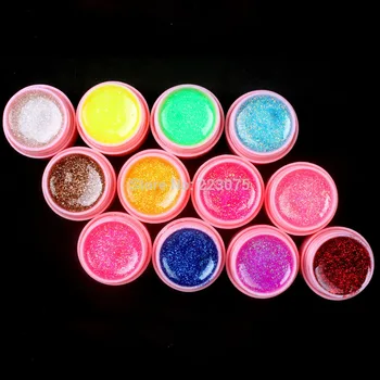 

DIY 12 PCS Glitter Mix Color UV Builder Gel Set for Nail Art Tips white POT